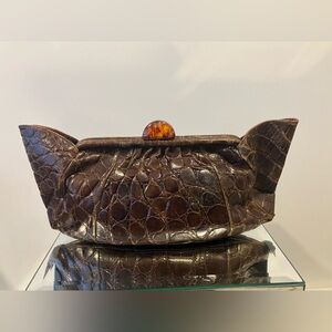 1940’s Deco Alligator Lucite Bow Clutch Purse Bag London Harness Company Boston